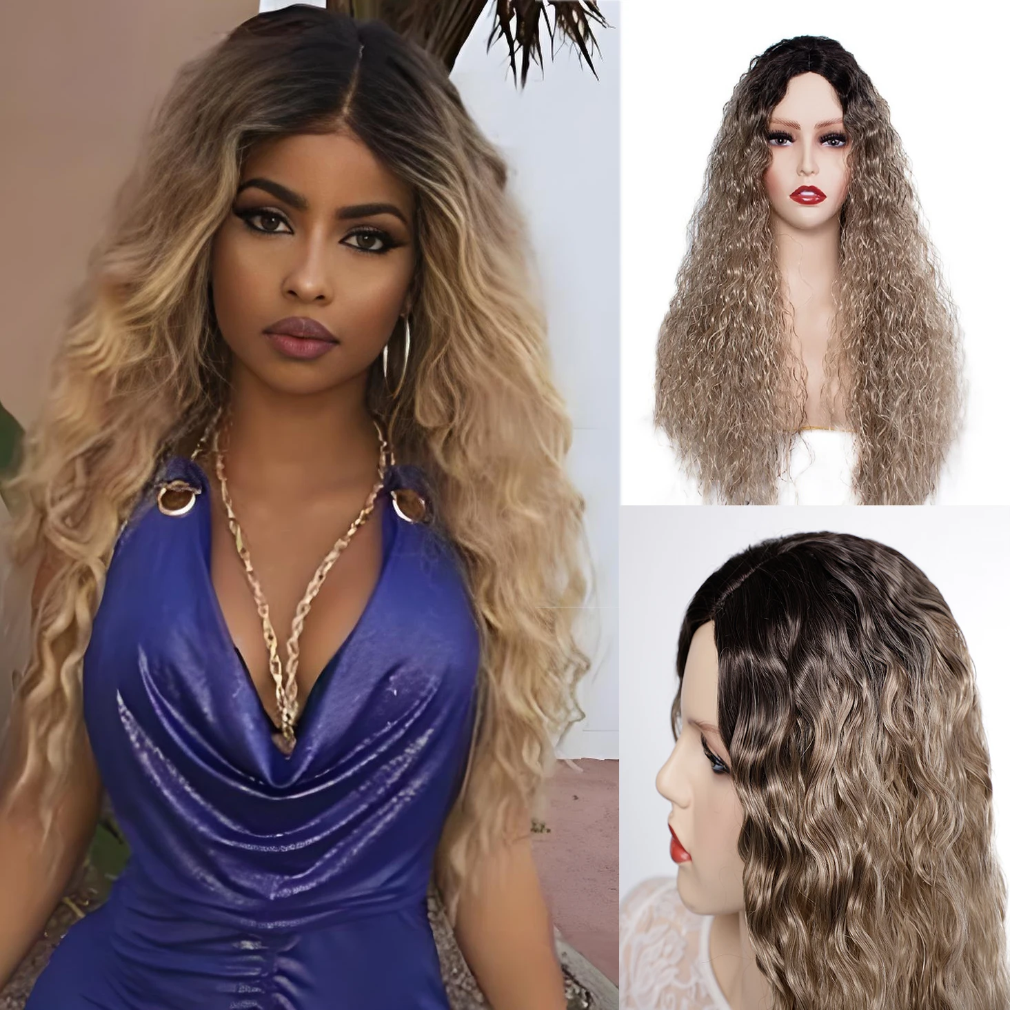 Gold Long Wave Fashion Wig/Synthetic Wig/Daily Ladies Daily Wear