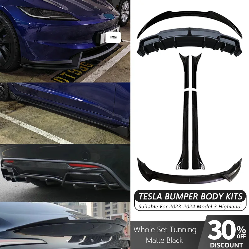 

For Tesla 2023-2024+ Highland Model 3 Gloss Matte Black Body Kits Bumper Lips Diffuser Spoiler Tunning Tesla Tuning Accessories