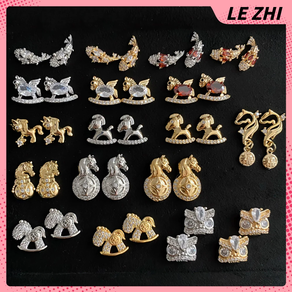 

1Pc Zodiac Signs Horse Golden Silver Colors Nail Accessories Diy Design Luxury Glitter Diamond Fish Awakening Lion Nail Supplies