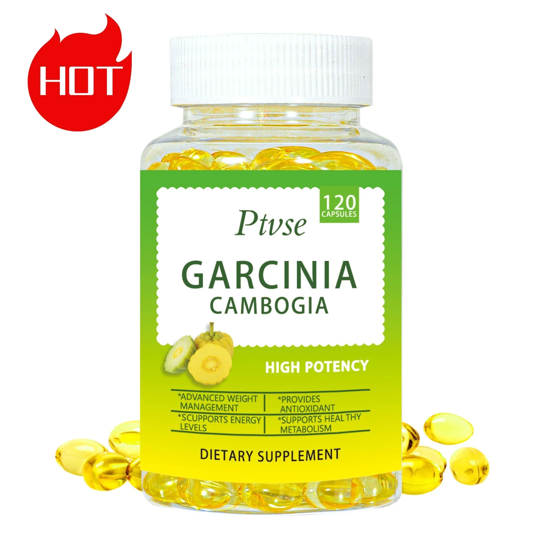 Extracto orgánico puro de Garcinia Cambogia, cápsulas de excrección de grasa, celulitis 95% HCA para mujeres y hombres, producto saludable