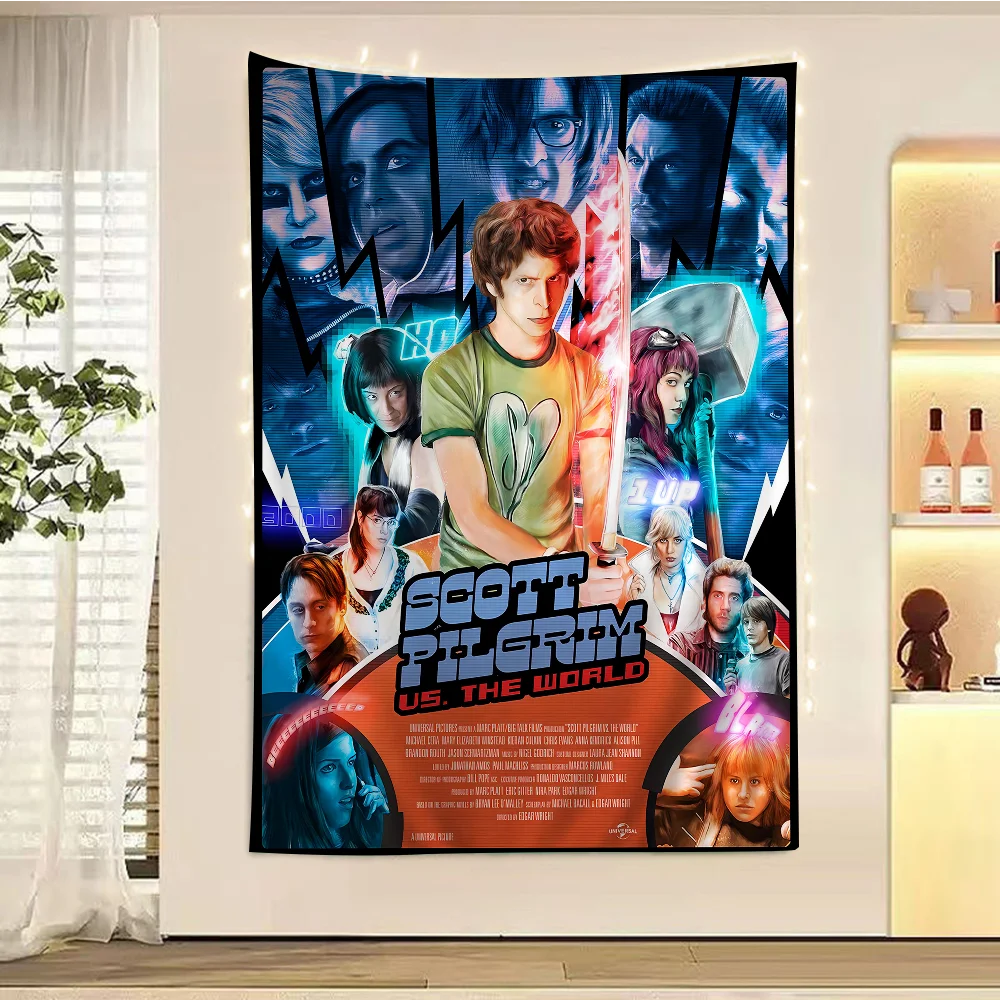 Vintage Movie Scott Pilgrim Vs. The World Cartoon Tapestry Art Science Fiction Room Home Decor Art Home Decor