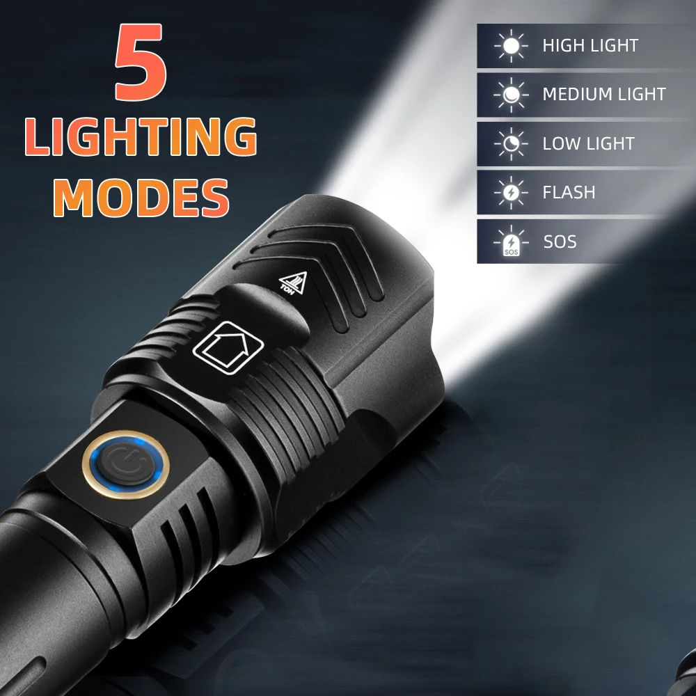 9900000000LM XHP220.3 Powerful Led Flashlight High Power Torch Light Rechargeable Tactical Flashlights Camping Lamp 5200MAH