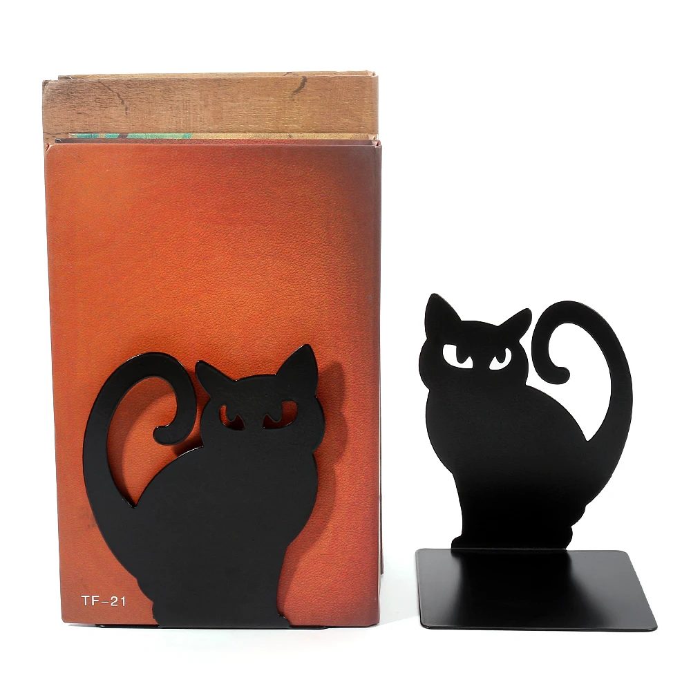 Black Cat Book Ends Heavy Book Stand Shelf Book rack Iron Bookends Stand Iron Organizer Book Home Desk Stationery