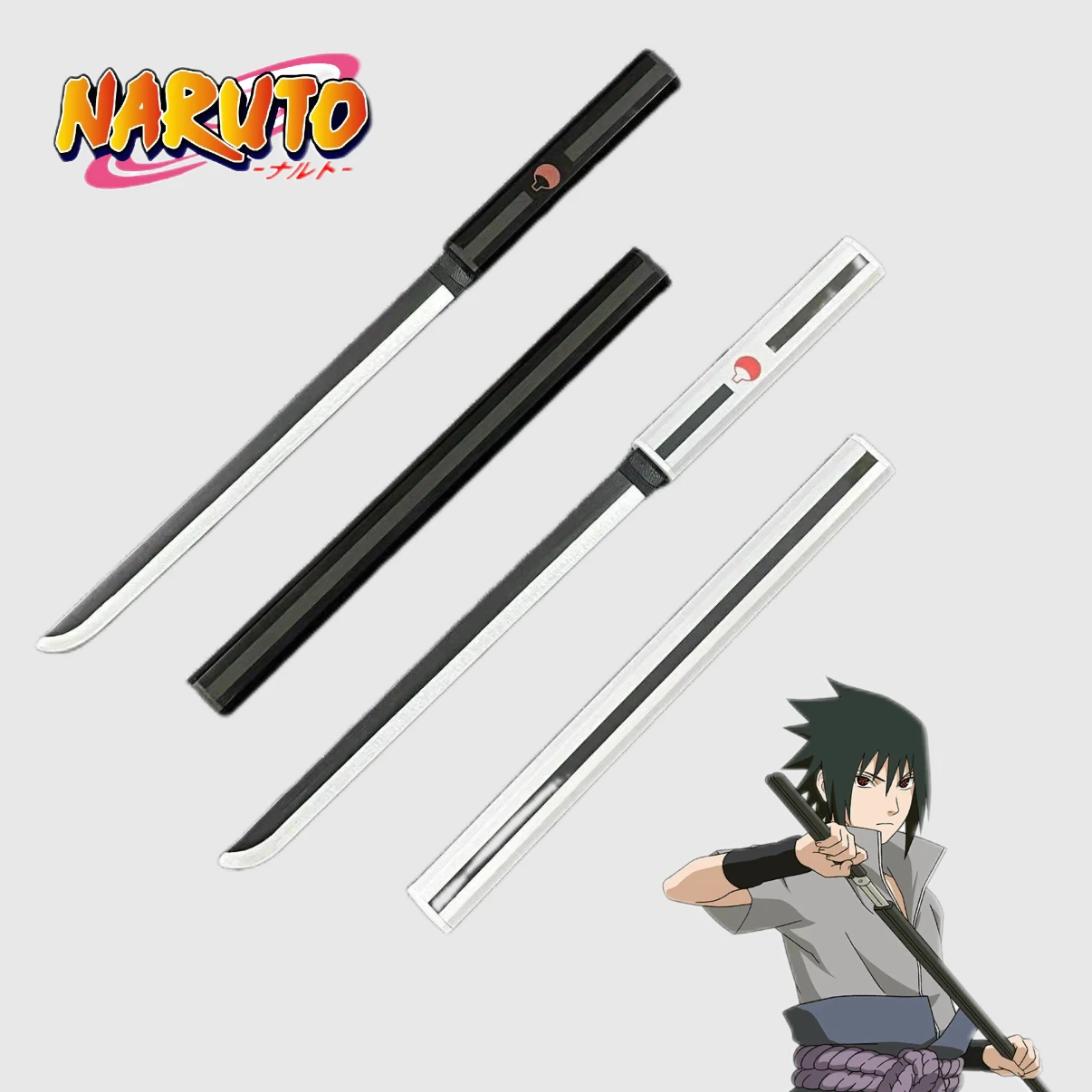 Katana de Naruto Uchiha Sasuke de 18 pulgadas, espada japonesa de tamaño real, espada de madera de anime, accesorio de cosplay, sabre, katana japonesa de juguete, regalo
