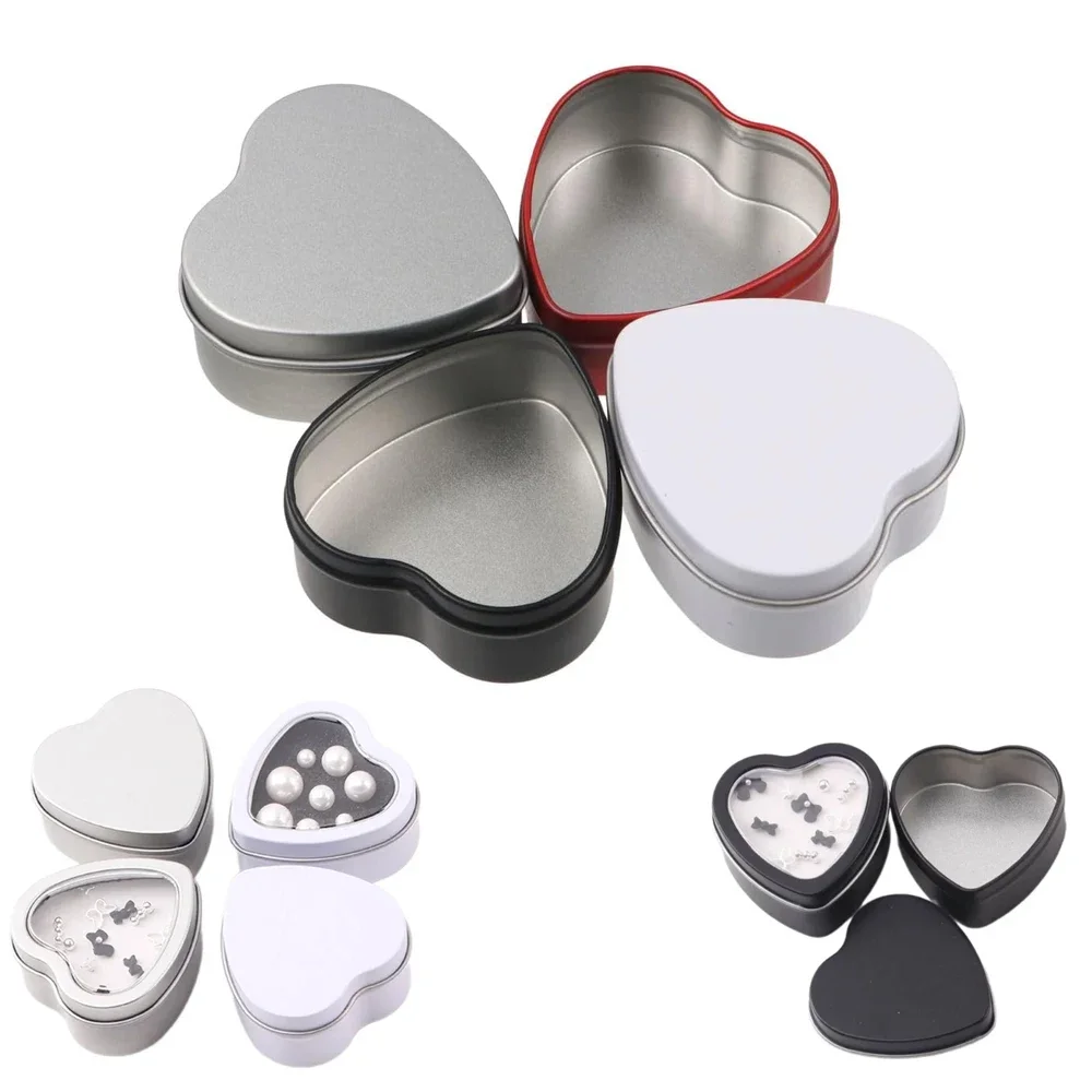 12PCS 2oz Heart Shaped Metal Tins Tinplate Empty Candy Jars Empty Refillable Aluminum Candies Cans DIY Crafts Cosmetic Container
