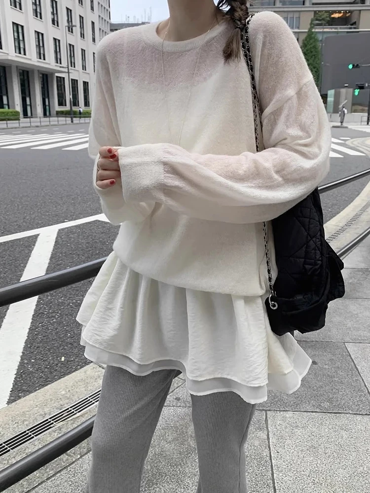 

Chic Korean Sle Women's Long Sve Knitted Top round Ne Soft Breathable Slimming Faionable Autumn New Arrival