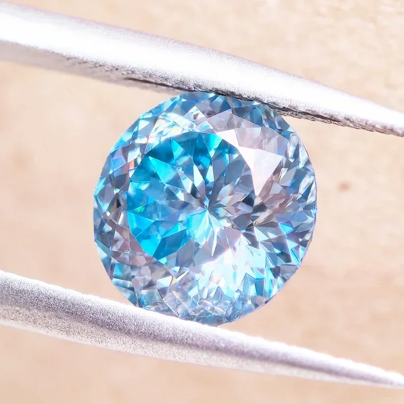 Moissanit Runde Form Aquamarin-Farbe 100 Facetten-Schliff DIY Charms Perlen für Schmuckherstellung Anhänger-Materialien mit Zertifikat – Detail 4