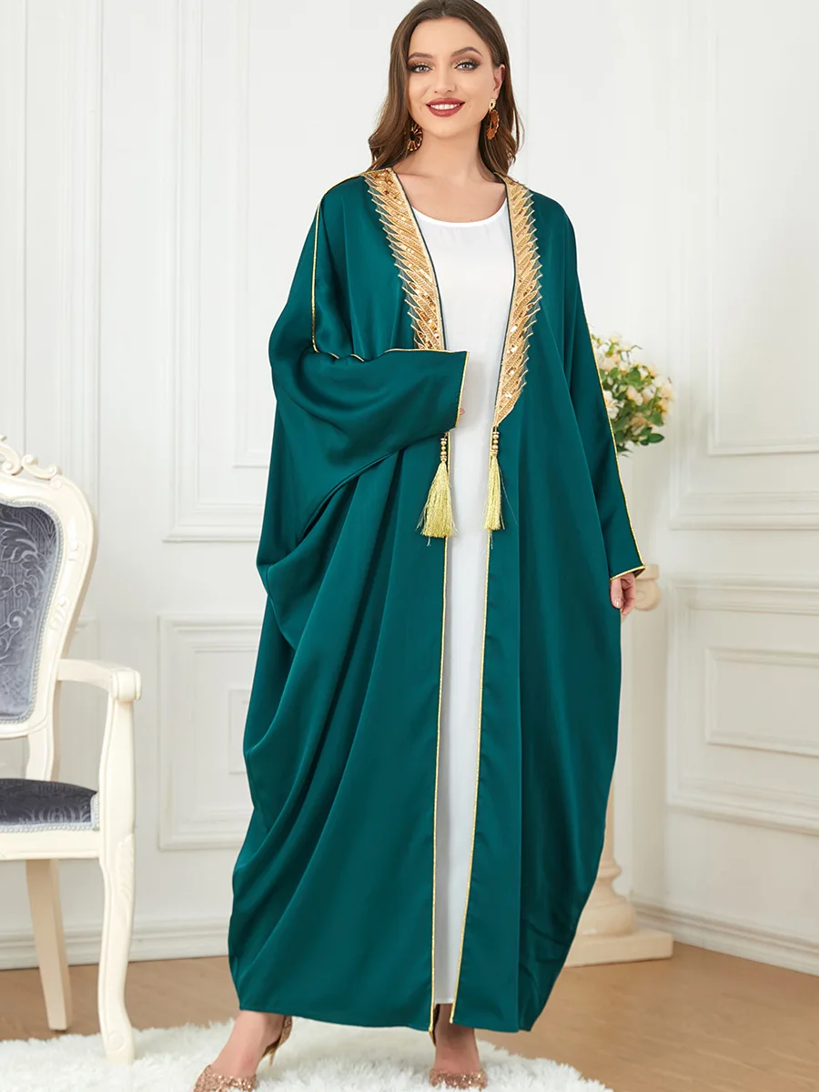 

Islamic Kaftan Women Dubai Saudi Tassel Bisht Abaya Butterfly Sleeves Moroccan Caftan Evening Party Muslim Ramadan (No Inner)