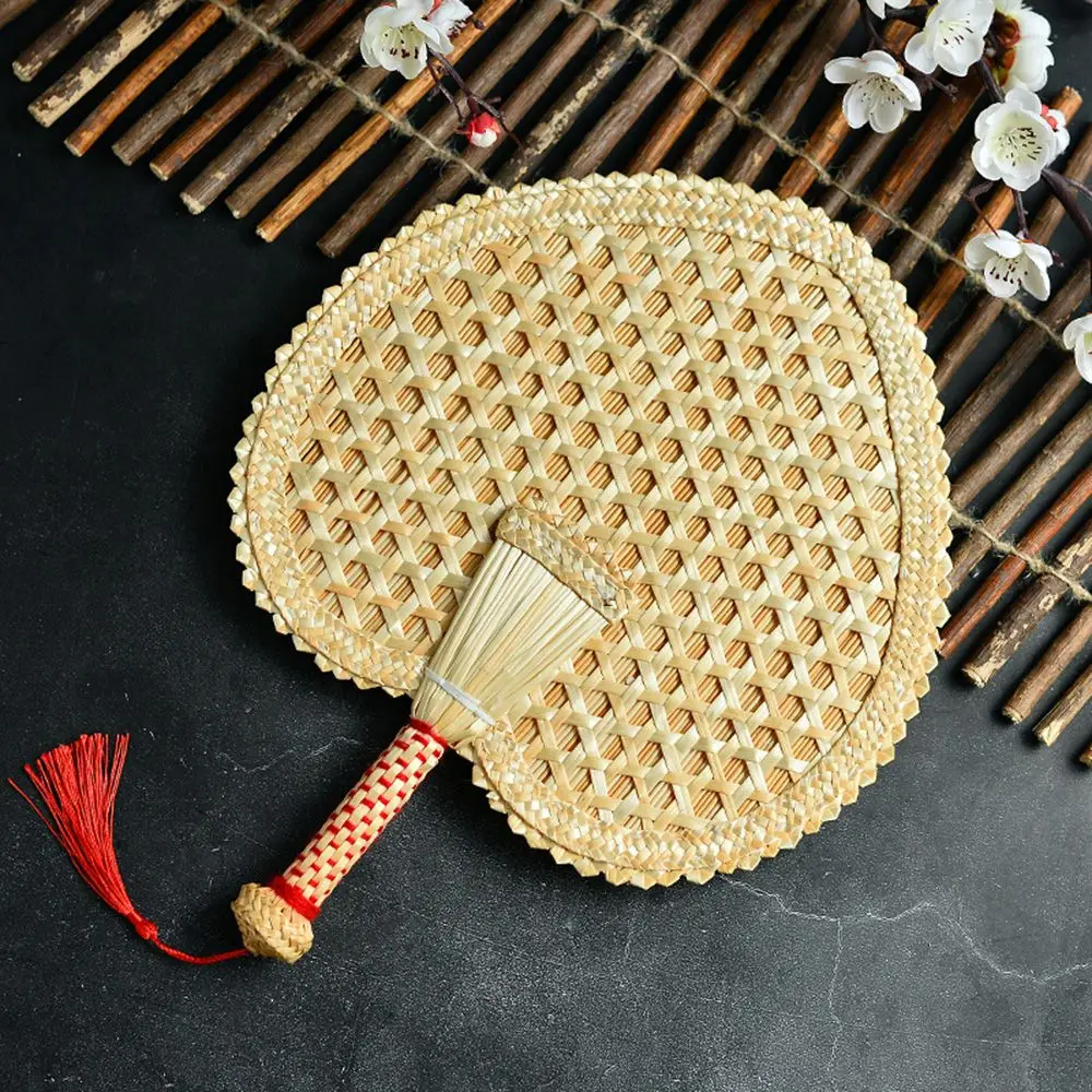 Round Wheat Straw Pushan Chinese Style Hand-Woven Decorative Old Hand Fans Home Decoration Woven Fan Cooling Fan