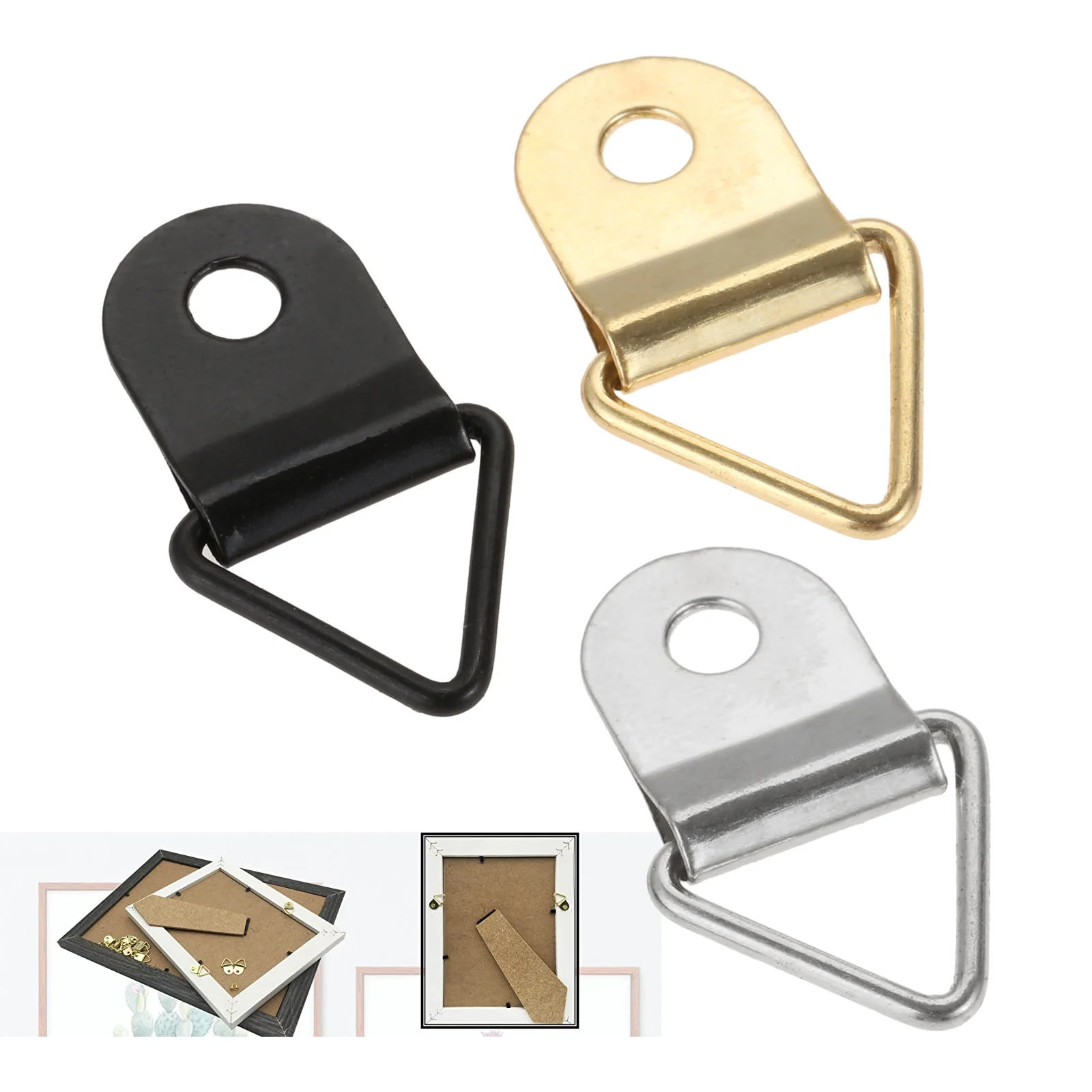 50pcs/kit Metal Picture Frame Hangers W/Screw Photo Hanging Hook Triangle Ring Wall Mount Attached Nails Display Painting Decor
