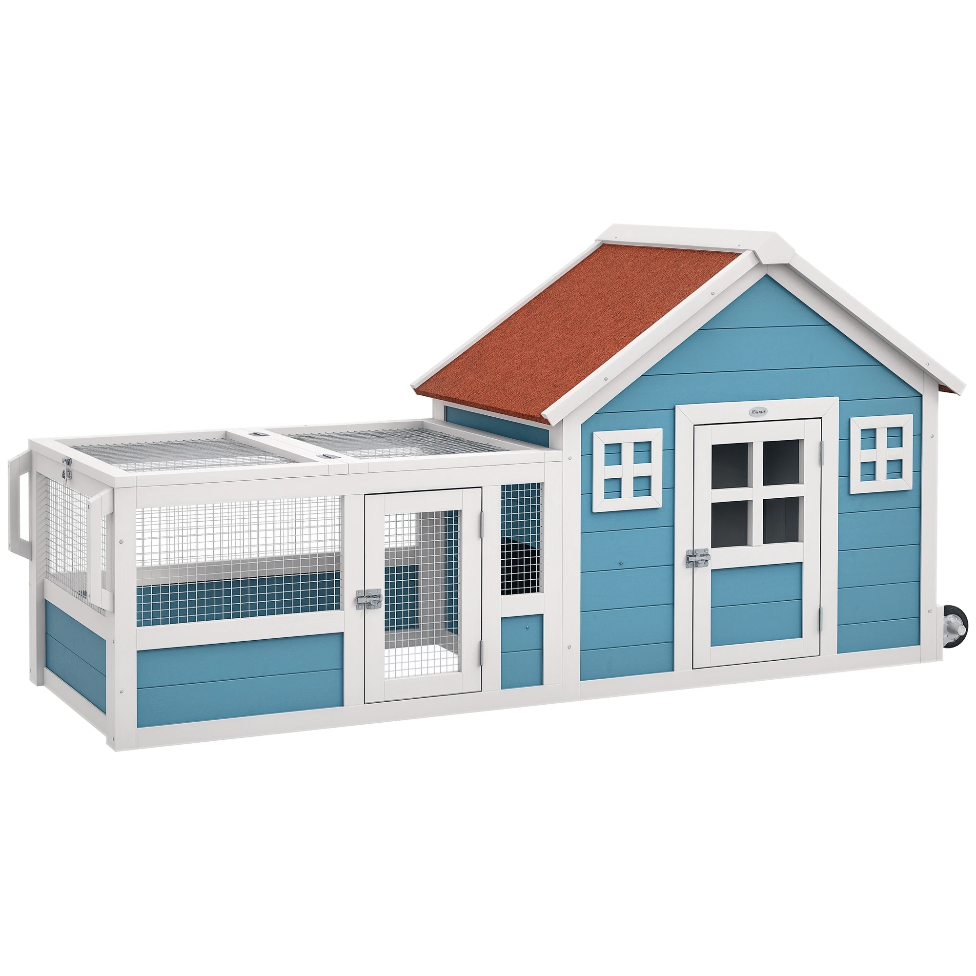 Pawhut Houten buitenhok met 2 ramen 106,5X59,2X77,6 cm Blauw