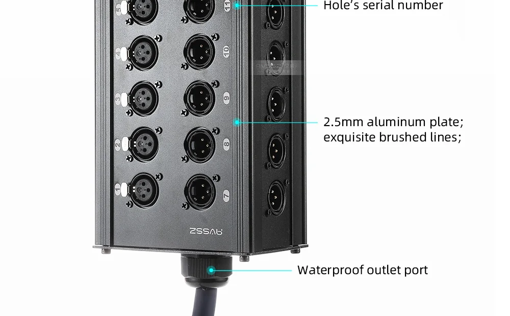 Mehrkanaliges Al-Legierungs-Kabel, Blanko-Kabelbox mit 16/24/32 Kanälen für Bühnen- und mobile Audioanwendungen, XLR-Stecker/Buchse Audiosignalkabel – Detail 9