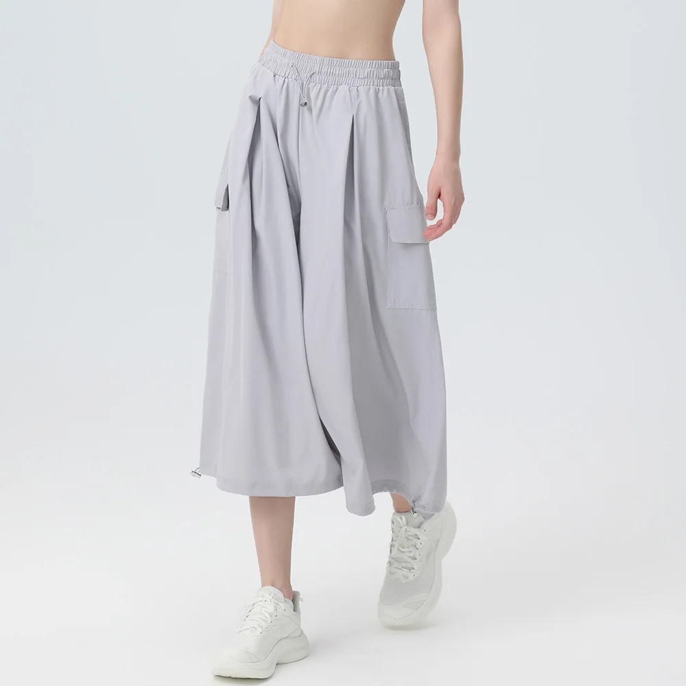 Summer Two-piece Sports Cropped Pants for Women, Wide Leg Running, Quick Drying Dance, Casual Fitness Shorts, Short Skirt