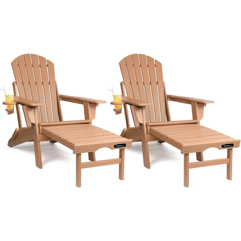 

Adjustable Folding Adirondack Chairs Set of 2 with Retractable Ottoman, All Weather Fire Pit Chairs with Cup Holder