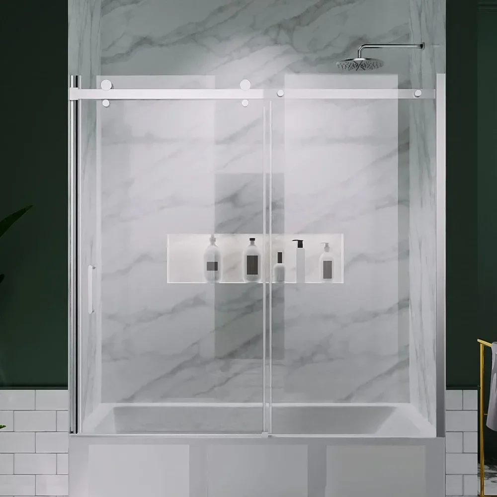 

Tub Shower Door, 56-60" W X 58" H, Frameless Sliding Showers Doors, Clear Tempered Glass Tub Doors, Shower Door