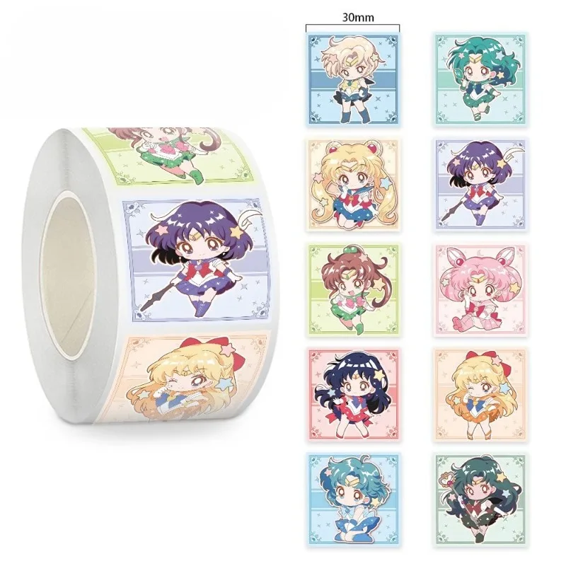 

500pcs Sailor Moon cute cartoon sweet roll stickers Kawaii painted water ice moon peripheral DIY hand account water cup stickers