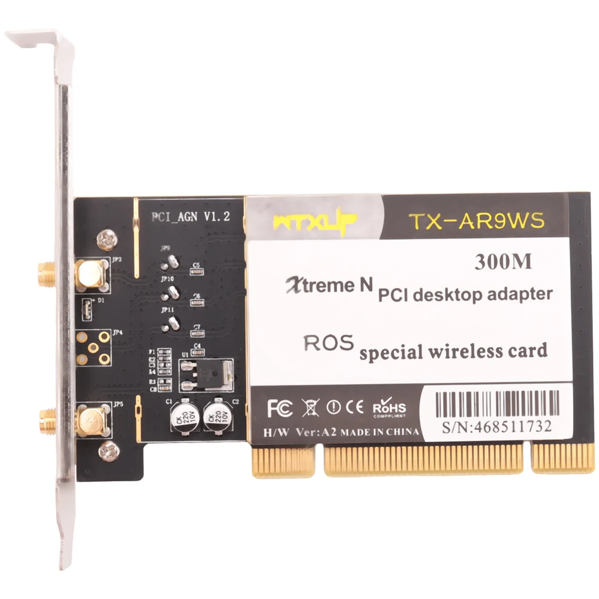 WTXUP Atheros AR9223 PCI 300M 802.11B/G/N Wireless WiFi Network Adapter for Desktop PC,PCI Wireless Card with 2 Antenna HOT