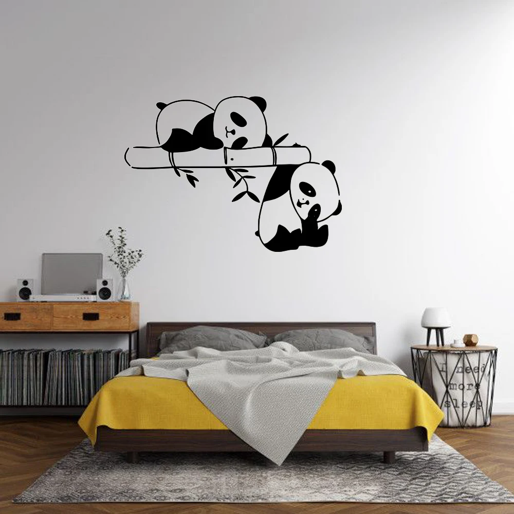 Spanie bambus Panda naklejka ścienna niedźwiedź zwierzę z dżungli oddział naklejka sypialnia salon Vinyl Decor wystrój pokoju dziecięcego