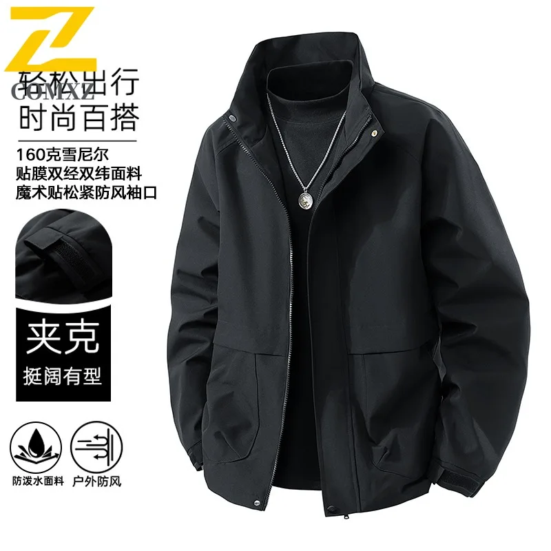 

COMXZ 2025 Spring Autumn Men Stand Collar Outdoor Sports Windproof Waterproof Workwear Jacket Zipper Design Trendy Loose Fit Top
