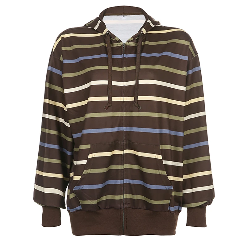 Ästhetisches Sweatshirt, gestreift, langärmelig, Tops mit Taschen, Kapuzenpullover für Damen, Grunge Emo, Y2K-Kleidung, Streetwear