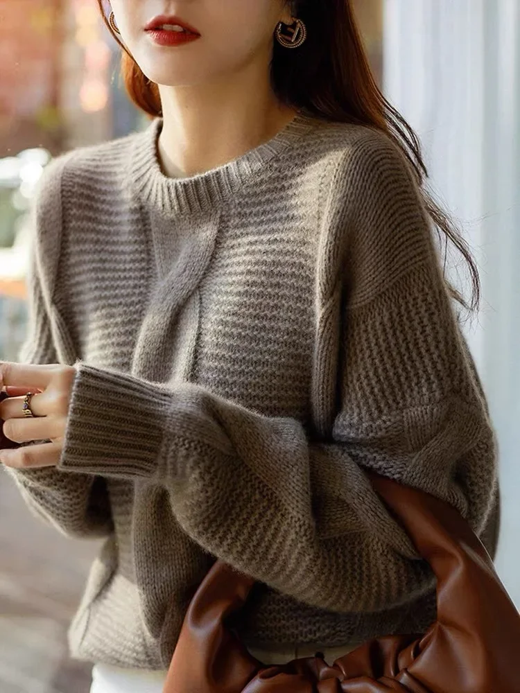 Women\'s 100% Pure Cashmere Sweater Loose Fit High-End European Style Thick Heavy Industry Lazy Wind Autumn Winter Essential