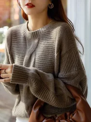 Women's 100% Pure Cashmere Sweater Loose Fit High-End European Style Thick Heavy Industry Lazy Wind Autumn Winter Essential