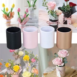 4pcs Mini Round Flower Box Gift Florist Bouquet Vase Wedding Birthday Party Wrapping Paper Storage Box Packaging Bucket Supplies