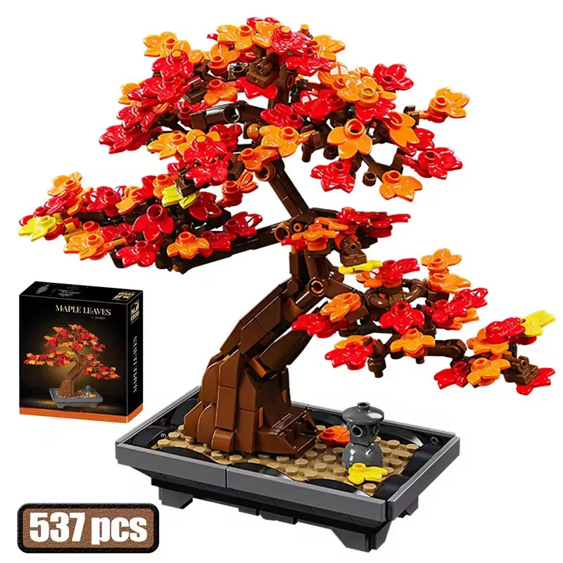 Potted Plant MOC Maple Leaf Bonsai Model Building Blocks Set 537PCS DIY Home Desktop Decoration Toys Birthday Gift