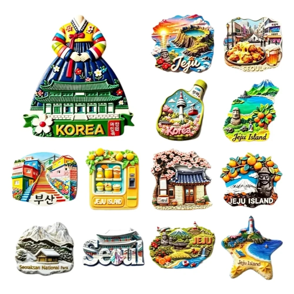 Korea Travel Souvenir 3D Hand Painted Fridge Magnet Jeju Island Seoul Busan Hanbok Hallasan Refrigerator Magnet Gift