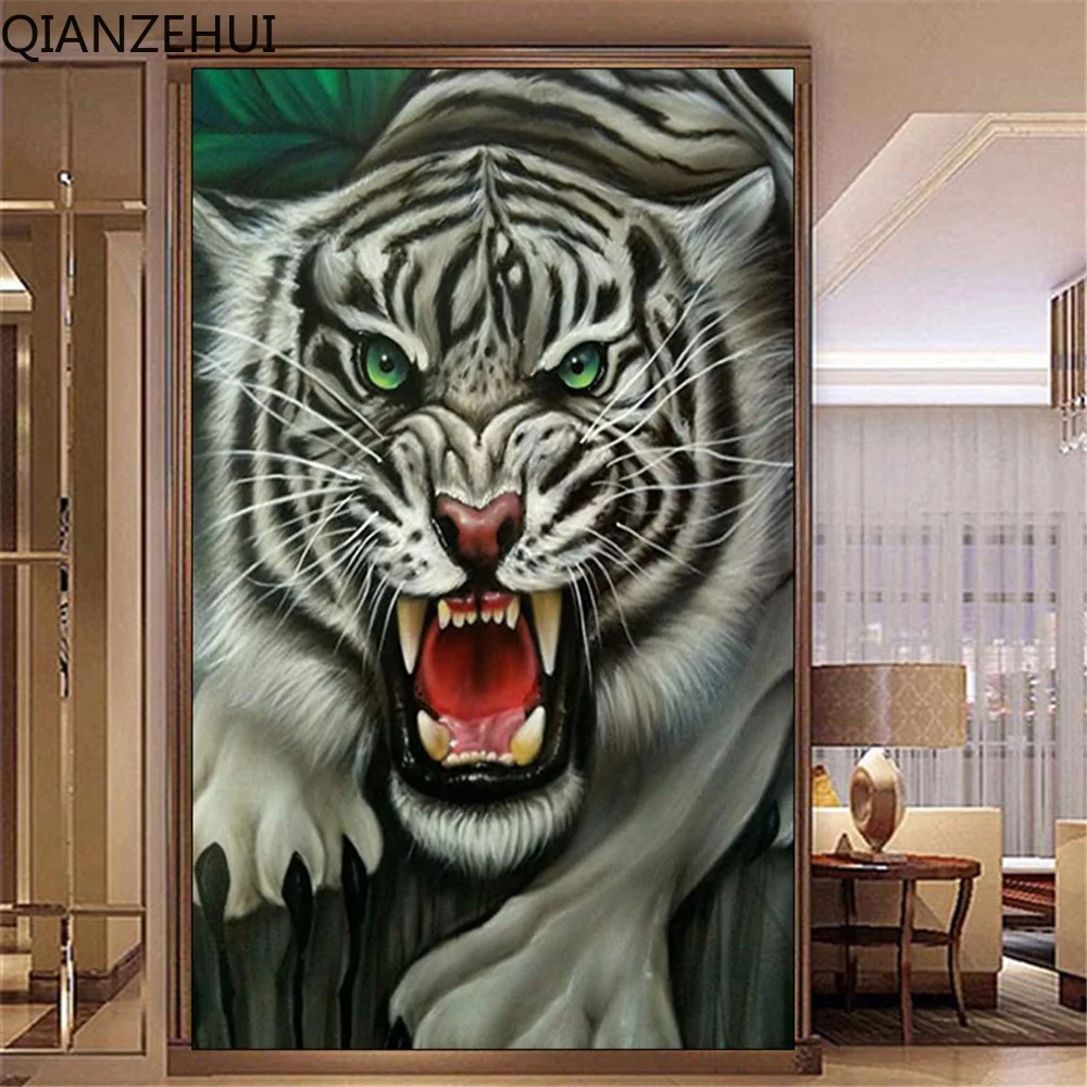 DIY 5D full Diamond Embroidery,Round Diamond 5D Fierce Tiger Living room decoration rhinestone beads Diamond painting