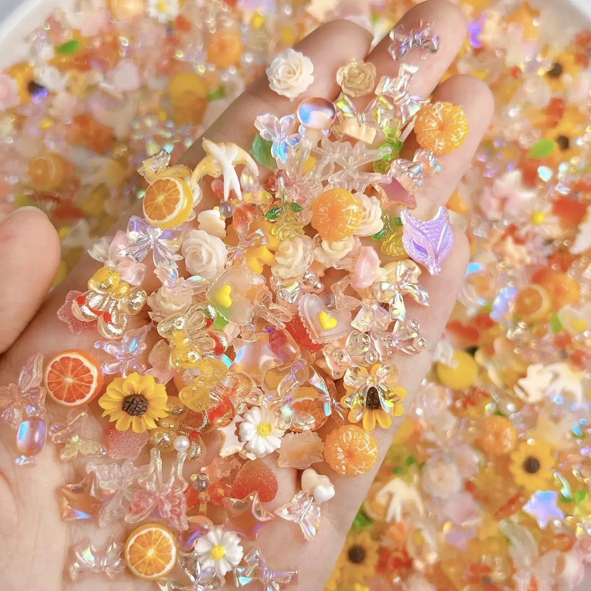 

Transparent Camellia Bow Butterfly Resin Nail Charms Creative Orange Sunflower Star Vitality Orange Nail Art Decorationsfor DIY