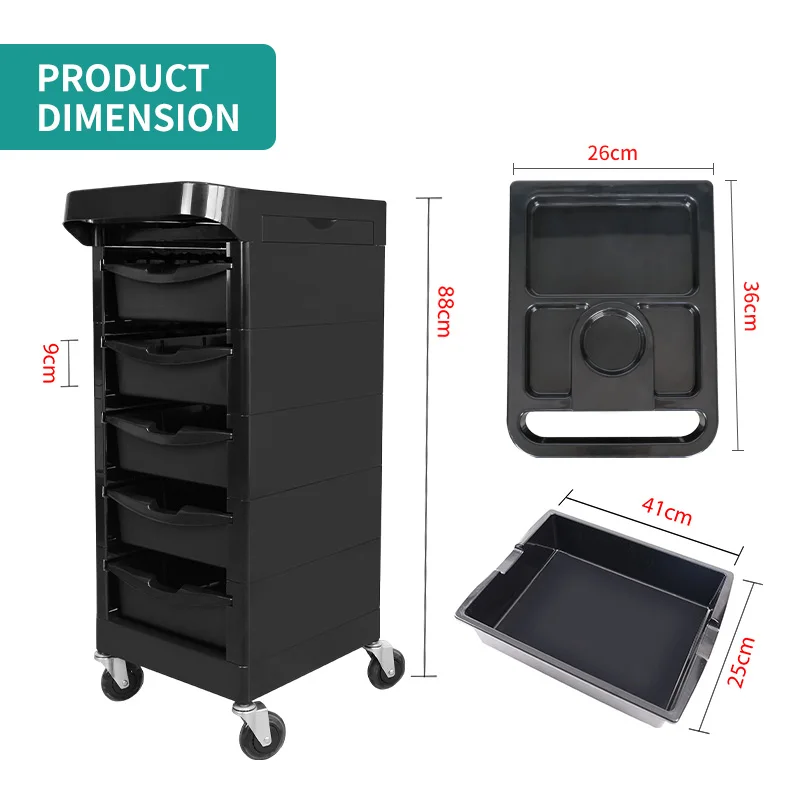 Barber Salon Supplies Barber Trolley Black ABS Practical Beauty Cart Versatile Beauty Trolley Cart