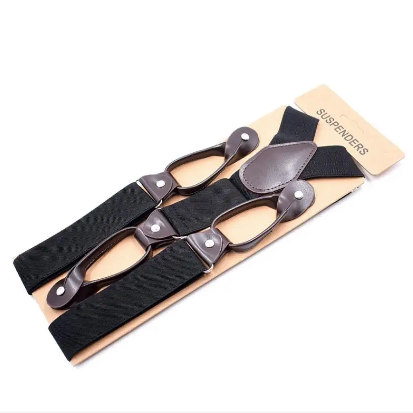 3.5 X 120cm Button Suspenders Men Braces Dark Brown Leather Vintage Pants Strap Belt for Trouser Jockstrap Hombre Suspensorios