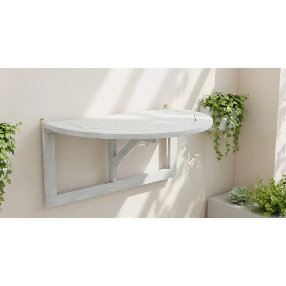 نصف طاولة معلقة في الهواء الطلق من خشب الساج الطبيعي، أثاث موفر للمساحة للفناء الصغير #1