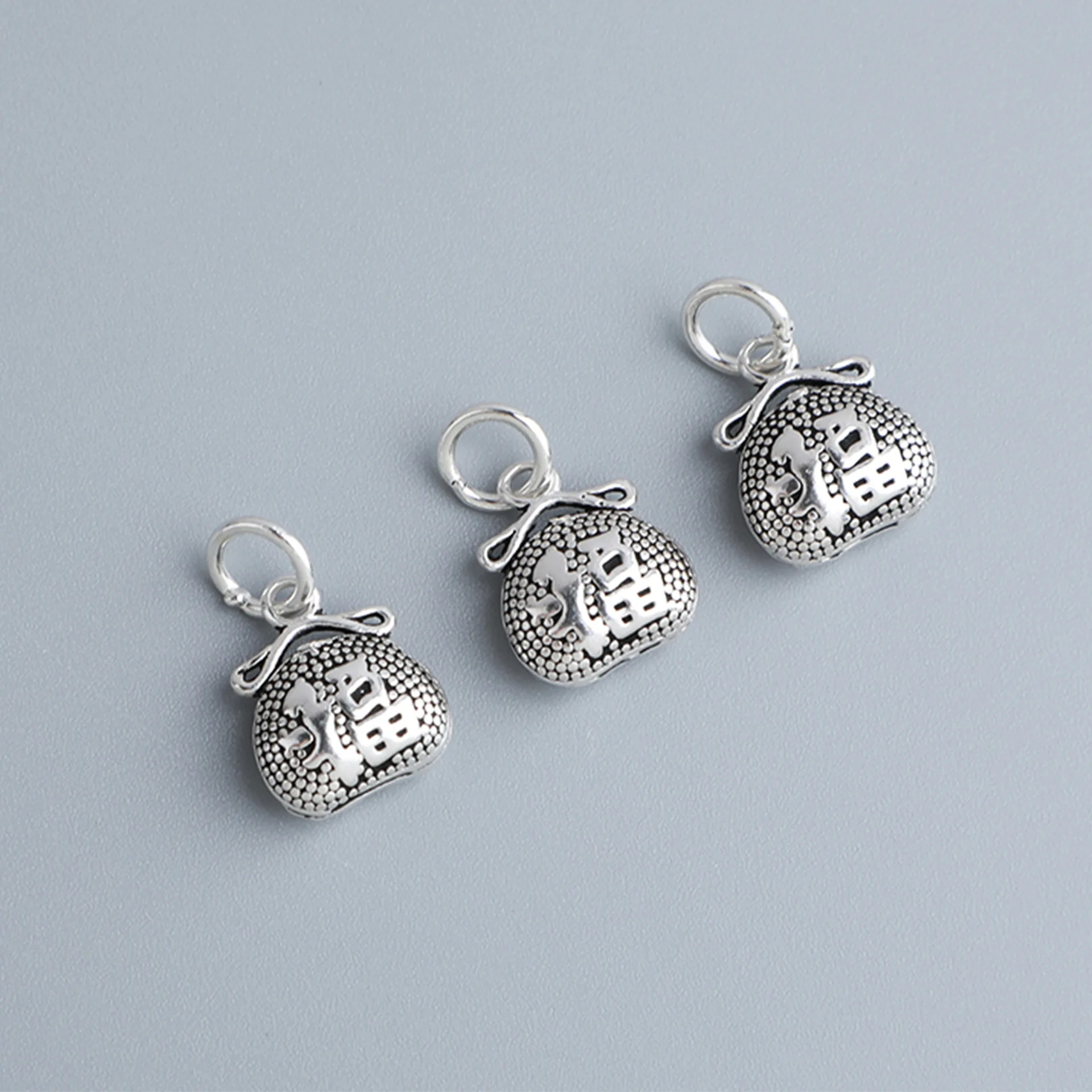 1pc 925 Sterling Silver Mystery Lucky Bag Circle Charms 12x10mm Women Men Jewelry Silver Blessing Pendants DIY Jewelry Findings