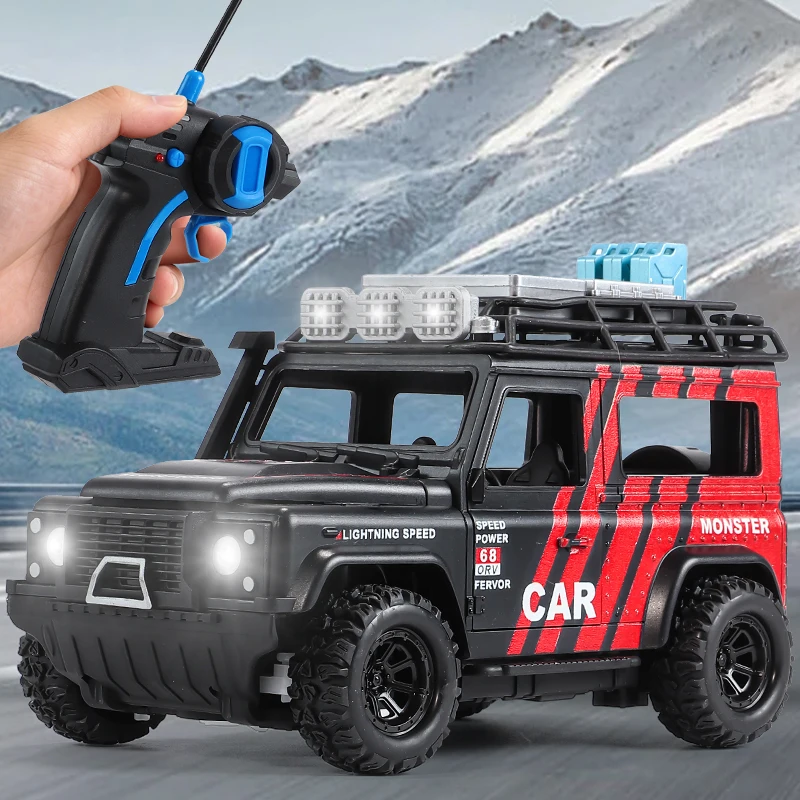 Four-Way Remote Control Off-Road Car, Doors and Hood Can Be Opened, Remote Control Car with Lights, Birthday Toy for Boys, Christmas Gift