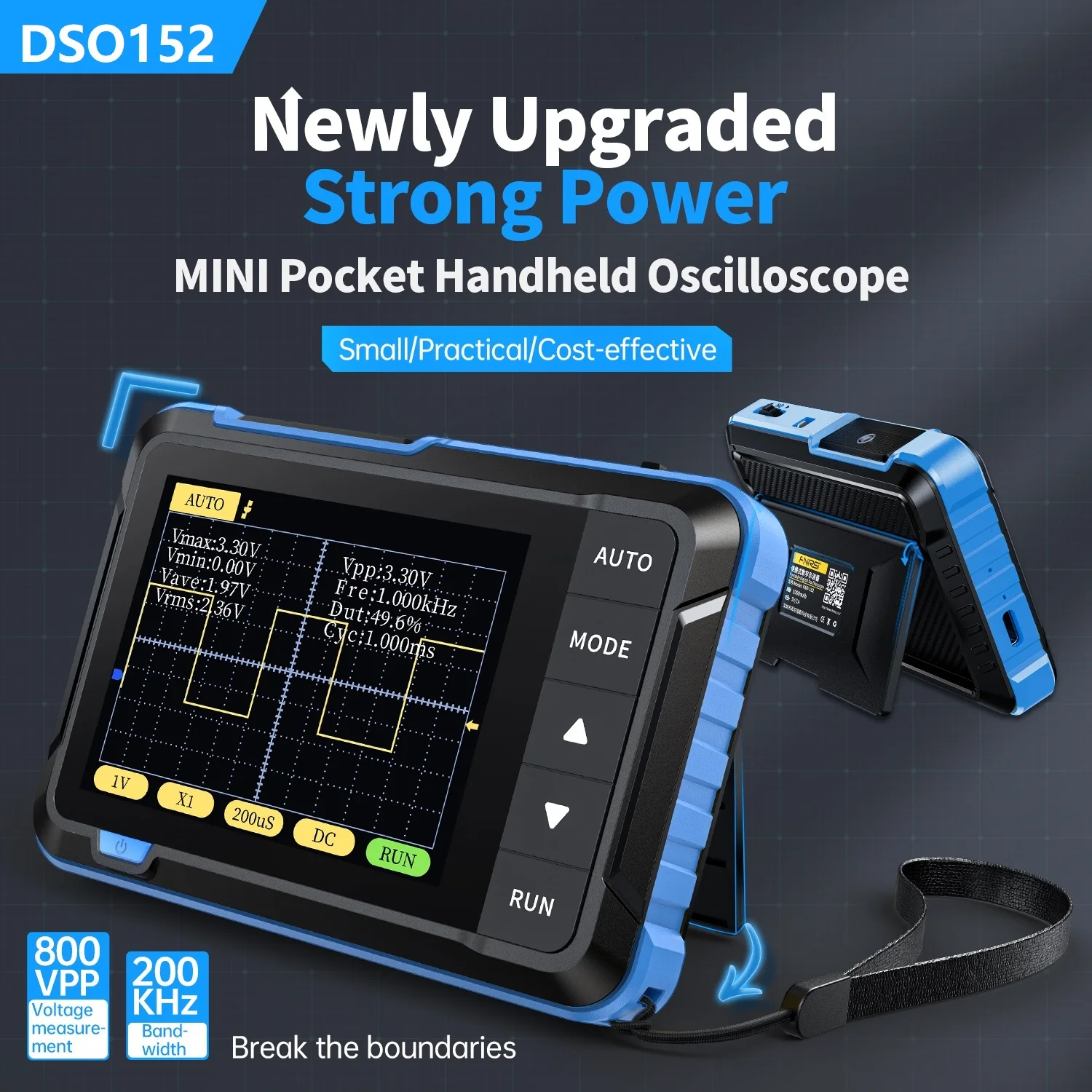 Oscilloscopio digitale FNIRSI DSO152, mini oscilloscopio, sintonizzazione automatica con un solo tocco, larghezza di banda analogica 2,5 MSa/S 200 KHz PWM onda quadra
