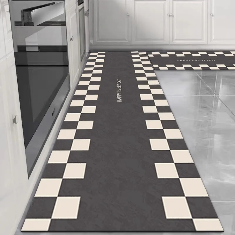 

Carpet for Kitchen PVC Leather Floor Mat Chess Board Pattern Oil-resistant Dirt Resistant Foot Mats Anti-slip Easy Clean Rug 러그