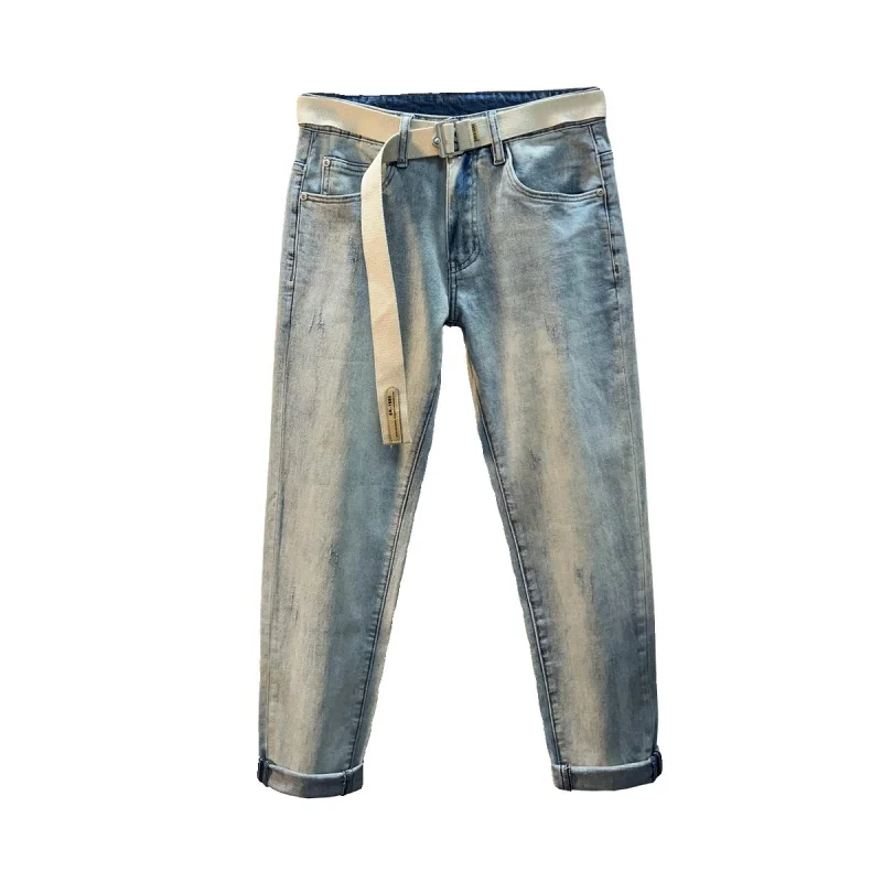 Spring and Summer 2024 New Narrow Slim Straight Light Blue Skinny Jeans Men's Casual Trendy High-End Trousers