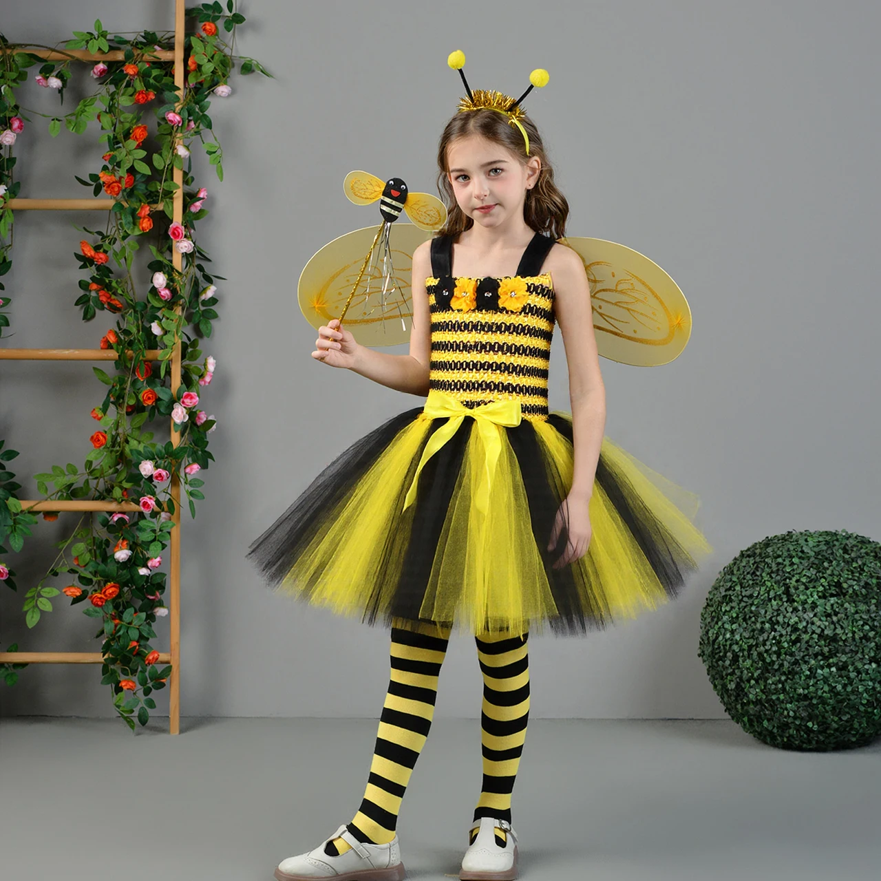 Costumes d'abeilles à fleurs pour bébés filles, robe Tutu jaune et noire avec ailes, tenue de fête d'anniversaire pour enfants