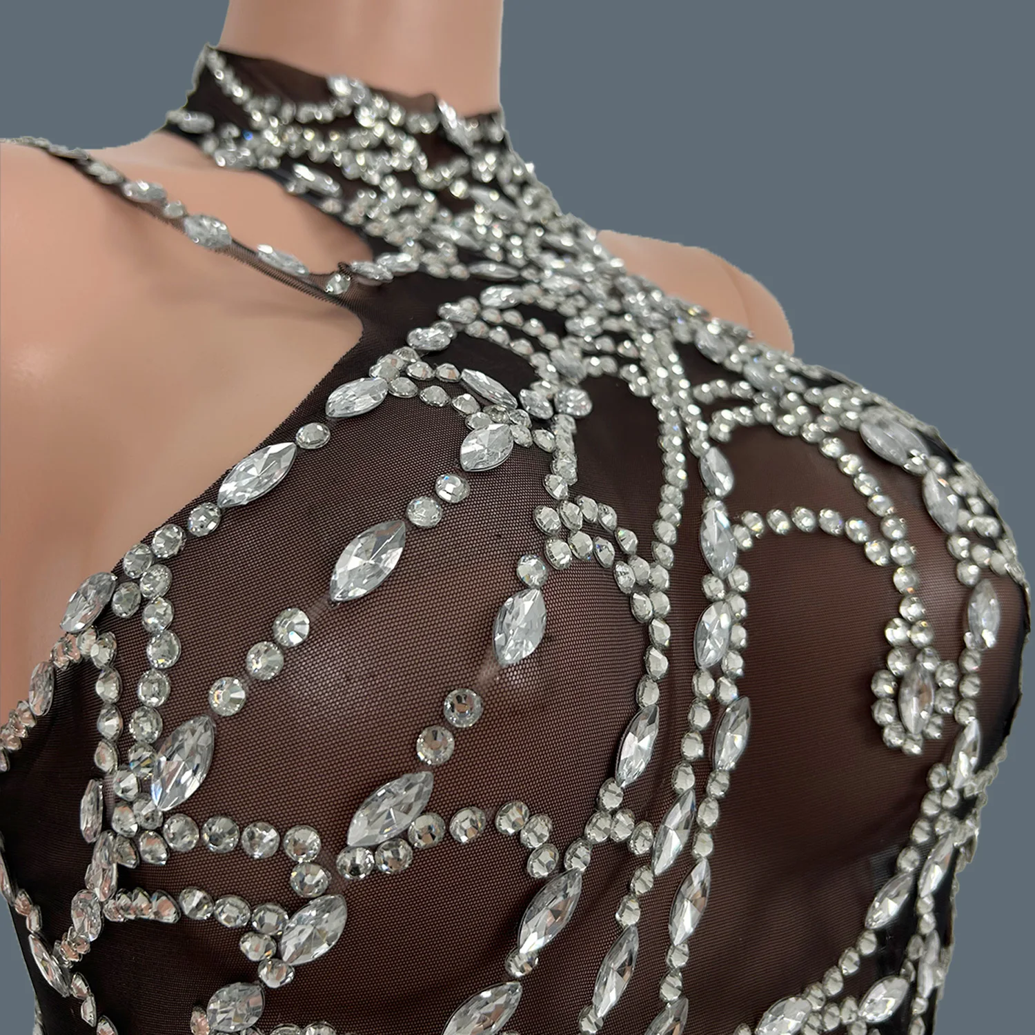 Sparkly Rhinestones Spider Web Jumpsuit Sexy Nightclub Outfit Performance Dance Costume Party Celebrate Stage Wear Zhuwang