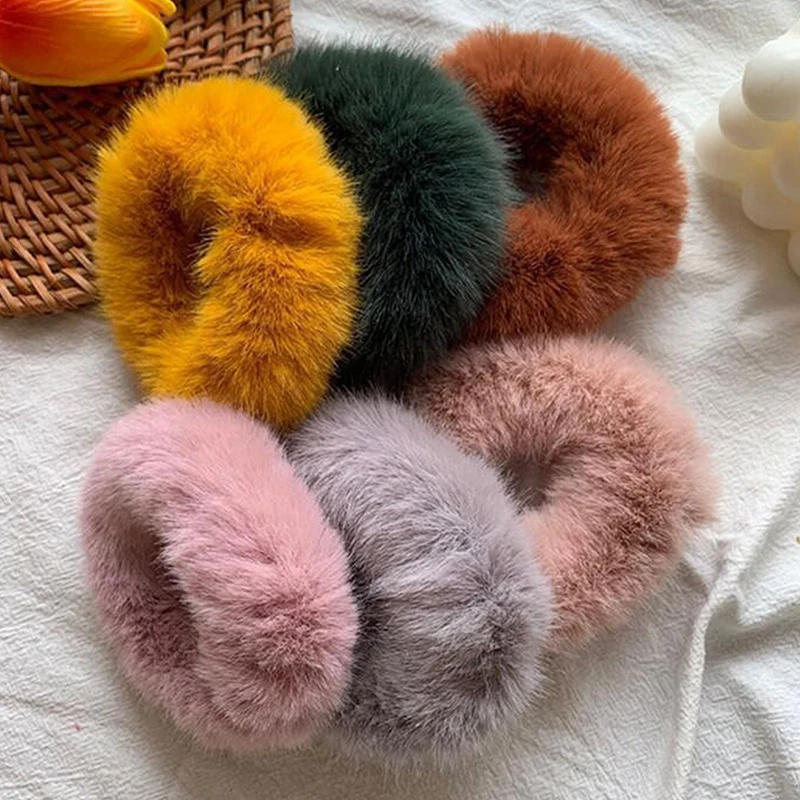 5Pcs Minimalist Plush Elastic Hair Rope Candy Colored Scrunchies Ponytail Holder Elastic Plush Hair Ring Hair Accessories