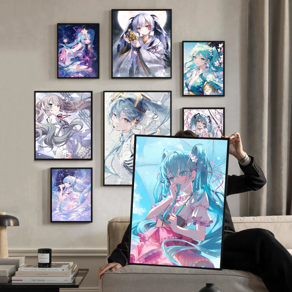 H-HATSUNE M-MIKU Self-adhesive Art Poster Whitepaper Sticker DIY Room Bar Cafe Wall Decor