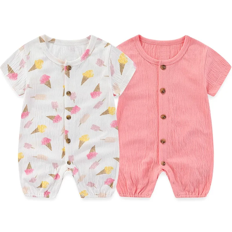 Barboteuse 2 pièces en coton pour bébé fille et garçon de 0 à 24 mois, vêtements d\'été à manches courtes avec imprimé de dessin animé