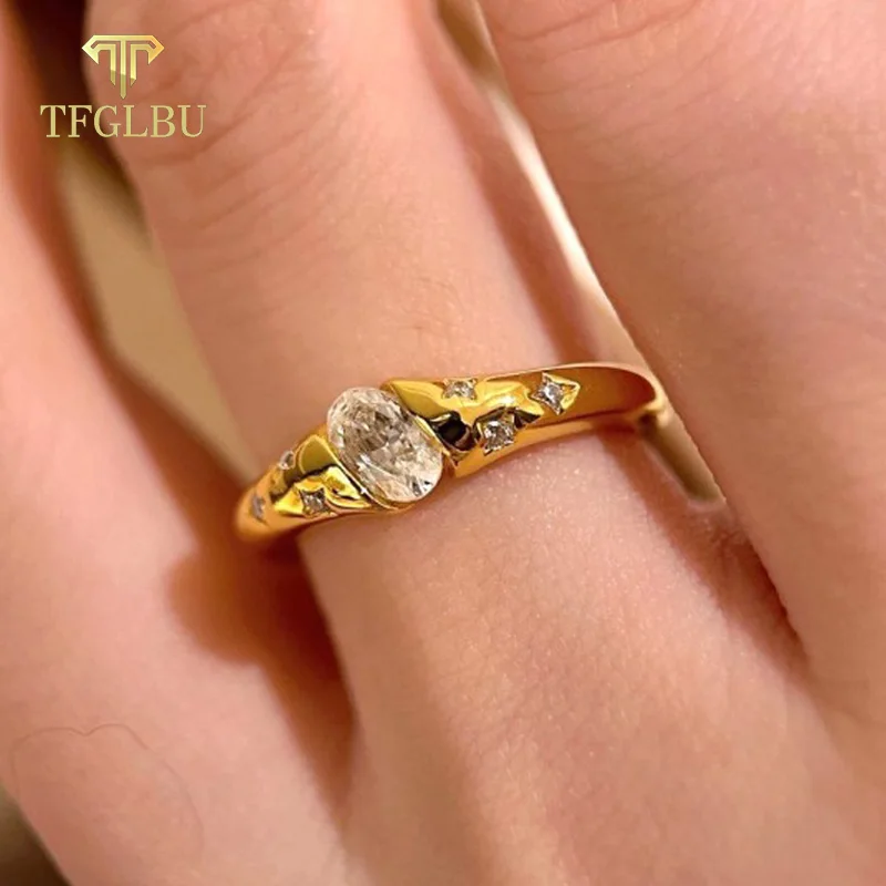 

TFGLBU New 4*6mm 0.5ct Oval Cut Moissanite Ring for Women Vintage 100% 925 Sterling Silver Ring Party Lab Diamond Band Wholesale