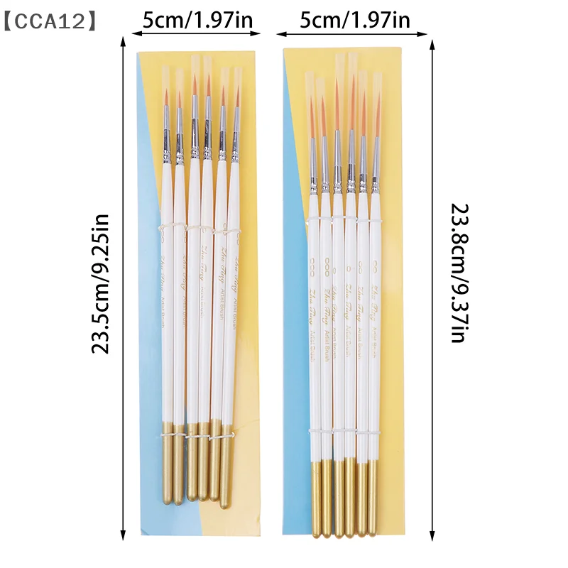 4/6 قطعة فرشاة ألوان مائية مدببة مستديرة برأس مسطح شعر ناعم مدبب خطاف شعر من النايلون أقلام خطية أقلام رسم حرفية #6