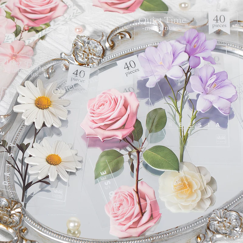 40 stks Bloempatroon Memo Materiaal Gemak Sticker Collage Junk Journal Achtergrond Decoratief Papier DIY Scrapbook Benodigdheden