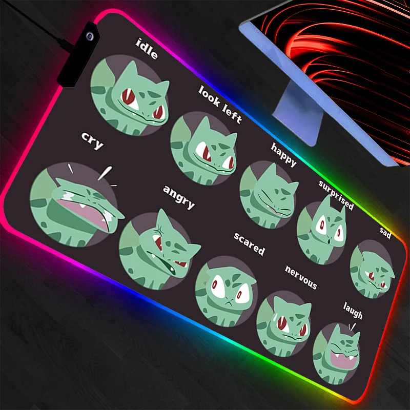 

LED Pokemon Pikachu Mouse Pad Anime Gaming Accessories RGB Mousepad Gamer PC Computer Keyboard Desk Mat Backlight