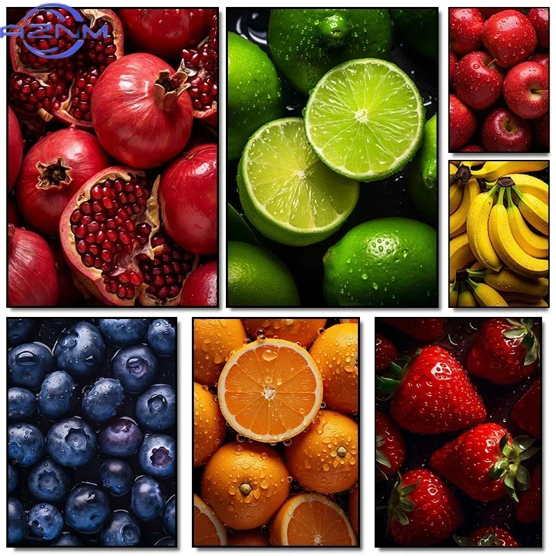 Food Fruit Series Orange Strawberry Apple Kiwi Banana Grape Art Poster Canvas Paintings Wall Art Pictures kitchen Home Decor