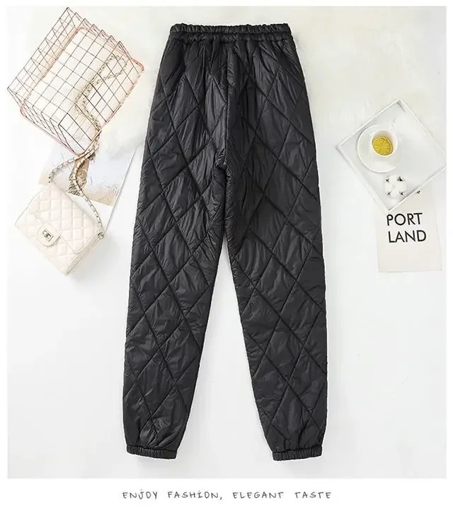Winter Ultra Light Windproof Pants Quilted Warm Casual Snow Wear pantalones Womens Elastic High Waist Thick Baggy Sweatpant New
